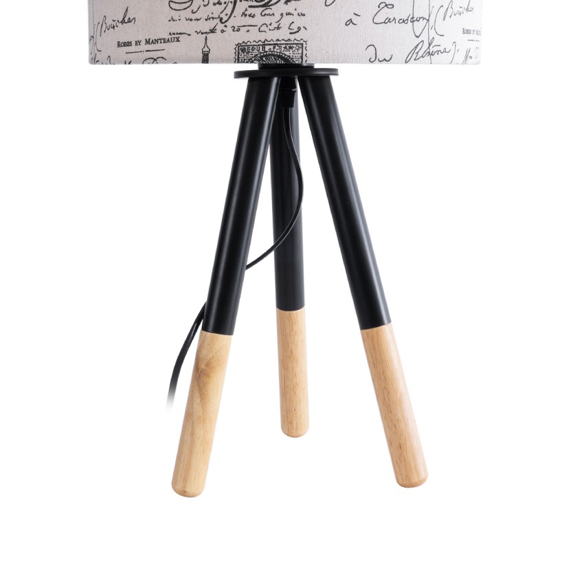 MAGAZINE  Μοντέρνο Επιτραπέζιο Φωτιστικό Πορτατίφ Μονόφωτο 1 x E27 Ξύλινο με Άσπρο Μπεζ Καμβά Καπέλο Φ30 x Υ55cm