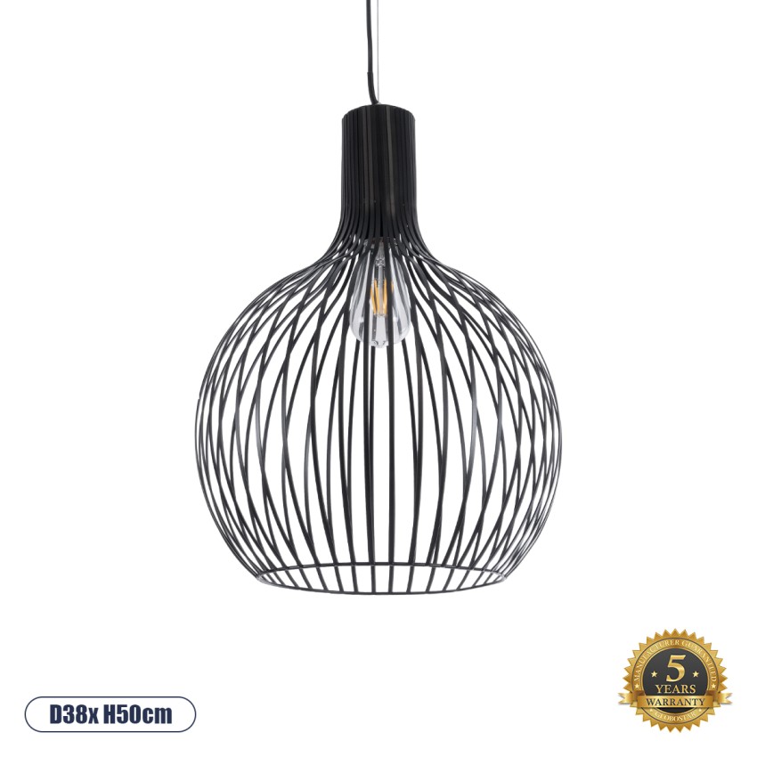 GLOBOSTAR® SCANDI  Μοντέρνο Κρεμαστό Φωτιστικό Οροφής με Ντουί 1 x E27 AC 220-240V IP20 - Μαύρο - Μ38 x Π38 x Υ50cm