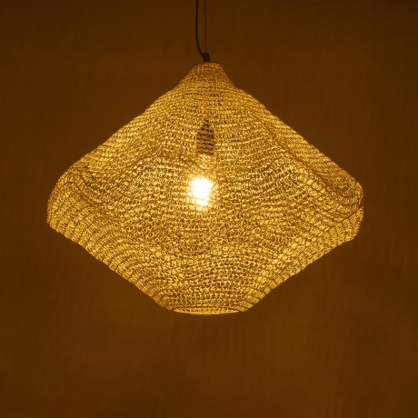 KENTUCKY  Vintage Κρεμαστό Φωτιστικό Πλέγμα Μονόφωτο 1 x E27 IP20 Μπεζ Μέταλλο - Μ60 x Π60 x Υ50cm