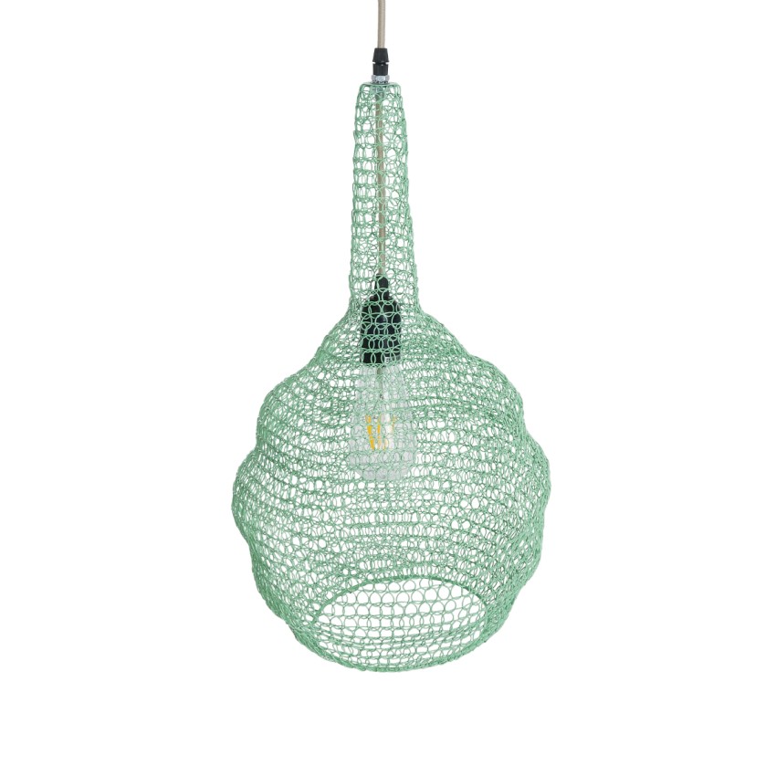 KENTUCKY  Vintage Κρεμαστό Φωτιστικό Πλέγμα Μονόφωτο 1 x E27 IP20 Τιρκουάζ Μέταλλο - Μ30 x Π30 x Υ50cm