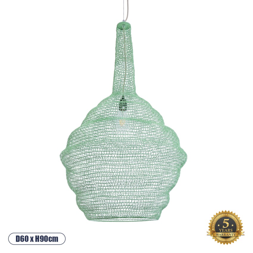 KENTUCKY  Vintage Κρεμαστό Φωτιστικό Πλέγμα Μονόφωτο 1 x E27 IP20 Τιρκουάζ Μέταλλο - Μ60 x Π60 x Υ90cm