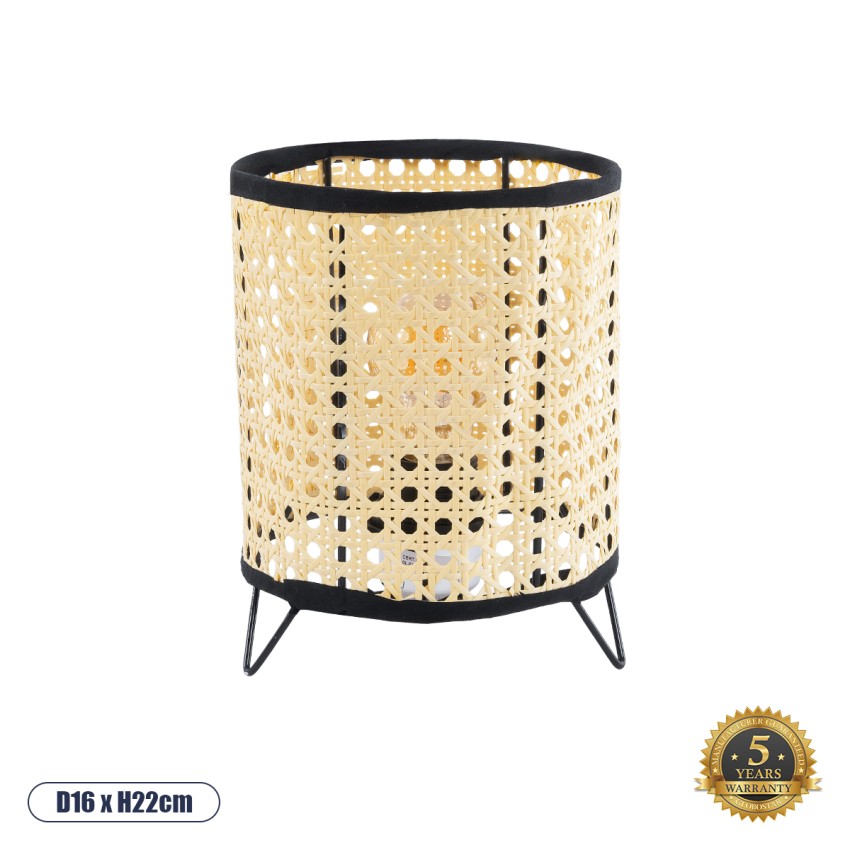 MONTE  Μοντέρνο Επιτραπέζιο Φωτιστικό Πορτατίφ Μονόφωτο 1 x E27 AC220-240V IP20 - Φ16 x Υ22cm - Μαύρο Ύφασμα με Μπεζ Ξύλινο Μπαμπού Πλέγμα