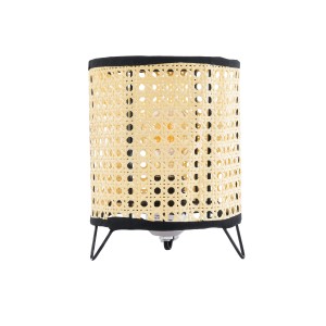 MONTE  Μοντέρνο Επιτραπέζιο Φωτιστικό Πορτατίφ Μονόφωτο 1 x E27 AC220-240V IP20 - Φ16 x Υ22cm - Μαύρο Ύφασμα με Μπεζ Ξύλινο Μπαμπού Πλέγμα