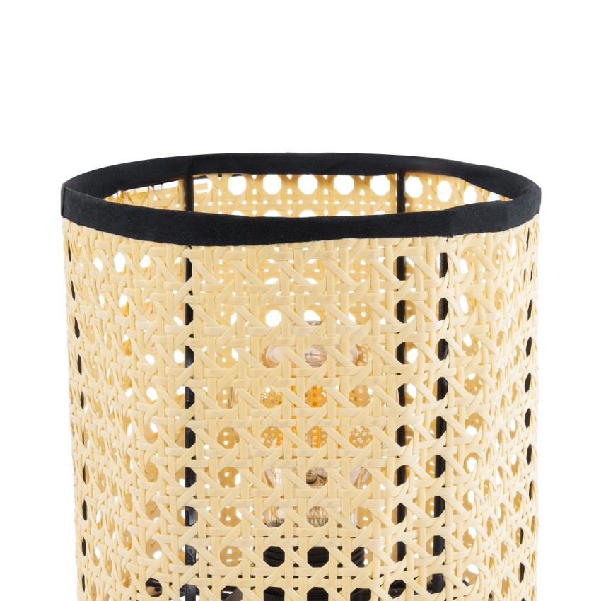 MONTE  Μοντέρνο Επιτραπέζιο Φωτιστικό Πορτατίφ Μονόφωτο 1 x E27 AC220-240V IP20 - Φ16 x Υ22cm - Μαύρο Ύφασμα με Μπεζ Ξύλινο Μπαμπού Πλέγμα