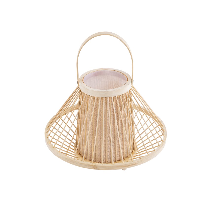 CATHY  Boho Επιτραπέζιο Φωτιστικό Πορτατίφ Μονόφωτο 1 x E27 AC220-240V IP20 - Φ30 x Υ22cm - Μπεζ Ύφασμα με Μπεζ Ξύλινο Μπαμπού Πλέγμα