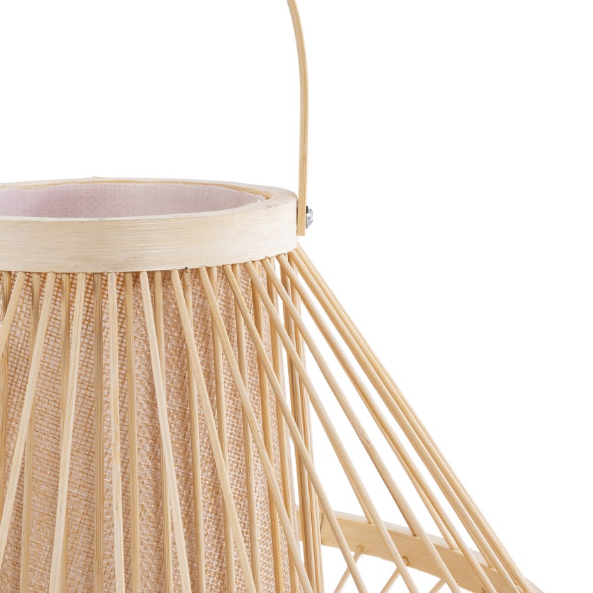 CATHY  Boho Επιτραπέζιο Φωτιστικό Πορτατίφ Μονόφωτο 1 x E27 AC220-240V IP20 - Φ30 x Υ22cm - Μπεζ Ύφασμα με Μπεζ Ξύλινο Μπαμπού Πλέγμα