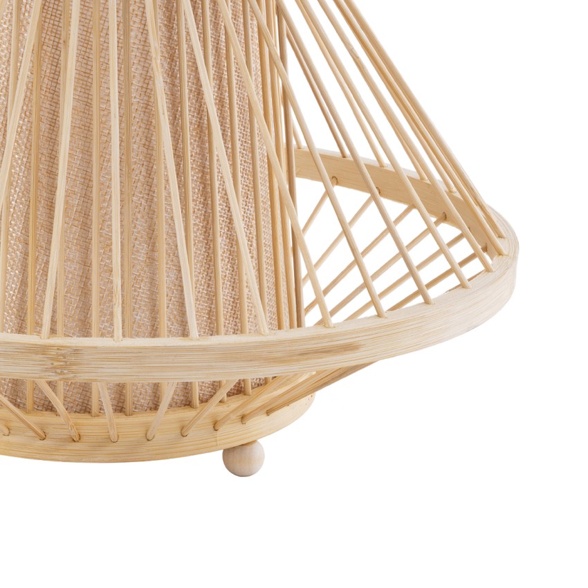 CATHY  Boho Επιτραπέζιο Φωτιστικό Πορτατίφ Μονόφωτο 1 x E27 AC220-240V IP20 - Φ30 x Υ22cm - Μπεζ Ύφασμα με Μπεζ Ξύλινο Μπαμπού Πλέγμα