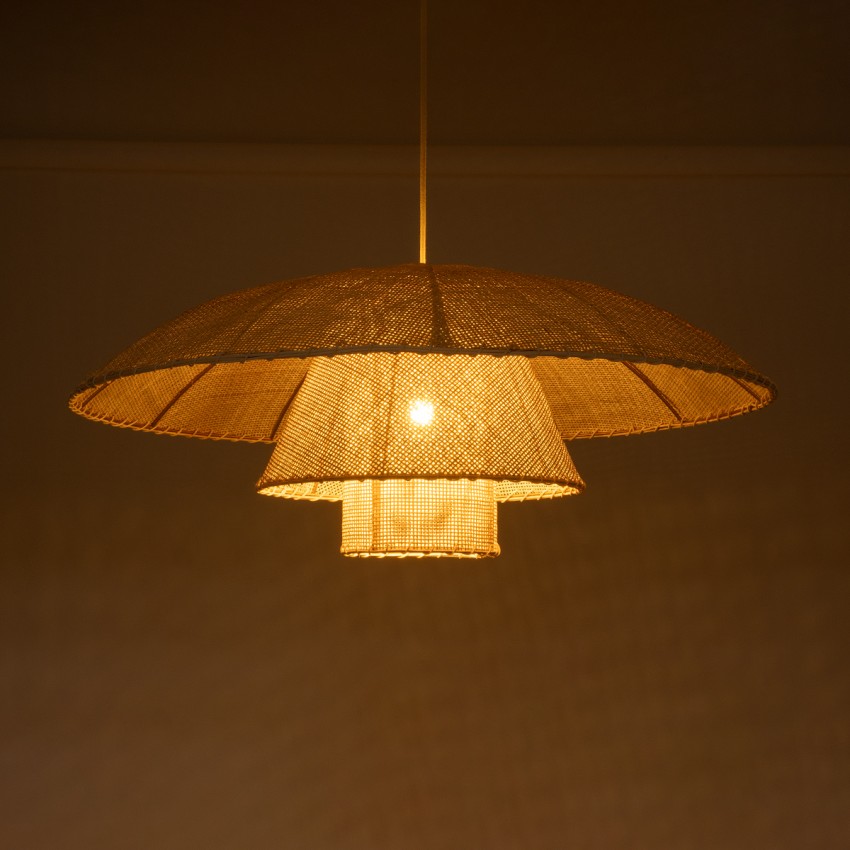 ZORA  Boho Κρεμαστό Φωτιστικό Καμπάνα Μονόφωτο 1 x E27 IP20 Μπεζ Ύφασμα - Μ80 x Π80 x Υ32cm