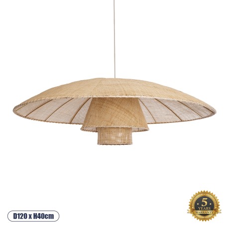 ZORA  Boho Κρεμαστό Φωτιστικό Καμπάνα Μονόφωτο 1 x E27 IP20 Μπεζ Ύφασμα - Μ120 x Π120 x Υ40cm