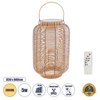 GRAMBIAN  Boho Αυτόνομο Ηλιακό Κρεμαστό/Επιτραπέζιο Φωτιστικό Πορτατίφ LED 5W 200lm 180° με Ενσωματωμένη Μπαταρία IP65 Θερμό Λευκό 3000K Μπεζ Ξύλο - Μ30 x Π30 x Υ48cm
