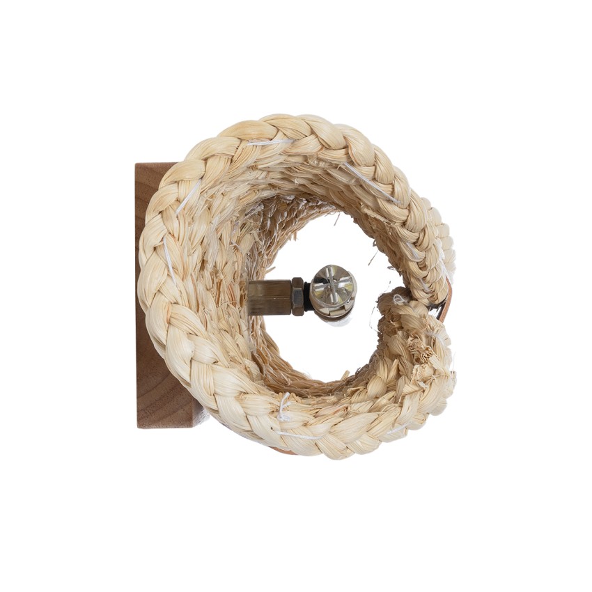 GUAVA  Boho Επιτοίχιο Φωτιστικό Απλίκα Δίφωτο 2 x G9 IP20 Μπεζ Ξύλο με Καφέ Δέρμα - Μ11 x Π13 x Υ30cm