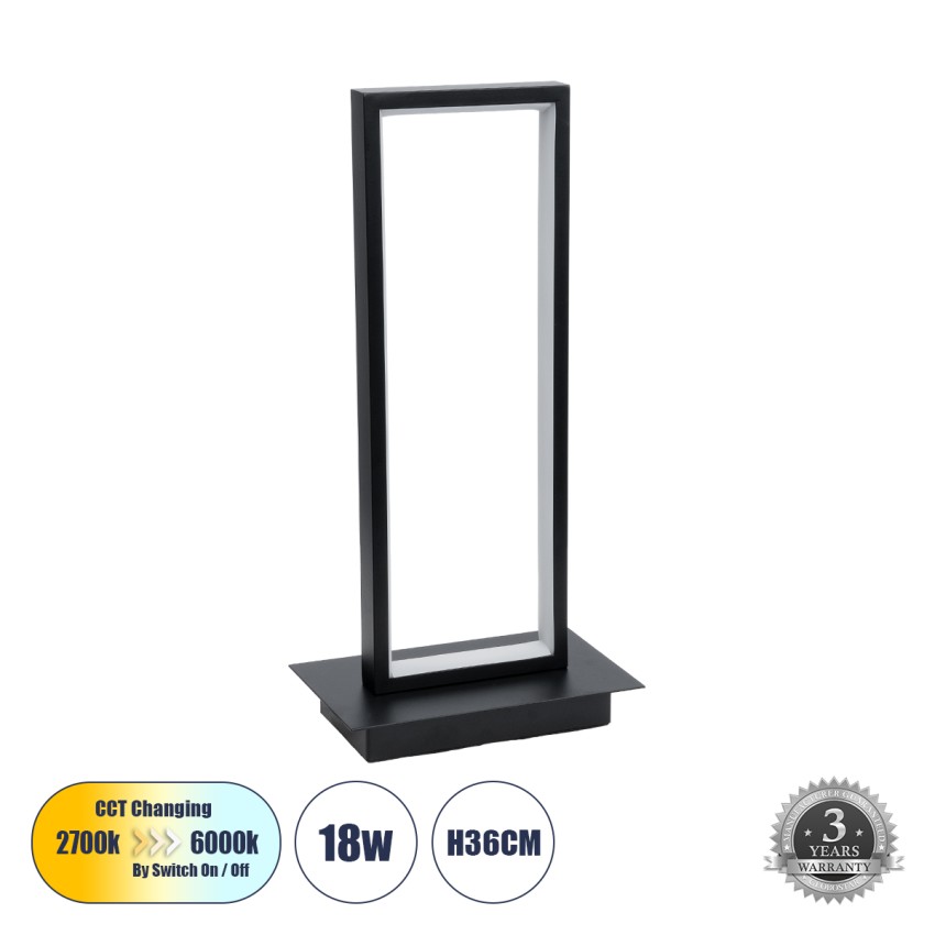 CORNELIE  Επιτραπέζιο Φωτιστικό LED CCT 18W 1980lm 200° AC 220-240V - Εναλλαγή Φωτισμού μέσω Διακόπτη On/Off All In One Ψυχρό 6000k+Φυσικό 4500k+Θερμό 2700k Μ18 x Π10 x Υ36cm - Mαύρο