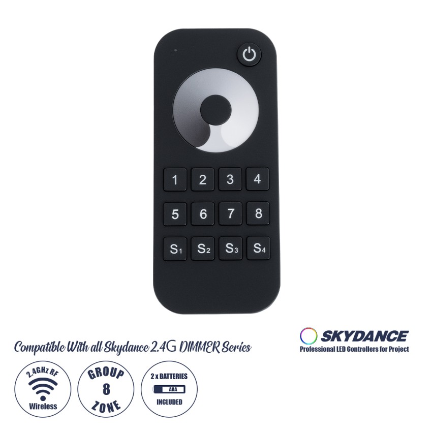 RT8 SKYDANCE Ασύρματο Χειριστήριο Αφής RF 2.4Ghz 8 Group για όλα τα Μονόχρωμα SKYDANCE Controller DC 3V 2 x AAA - IP20 Μ12.2 x Π5.3 x Υ1.7cm