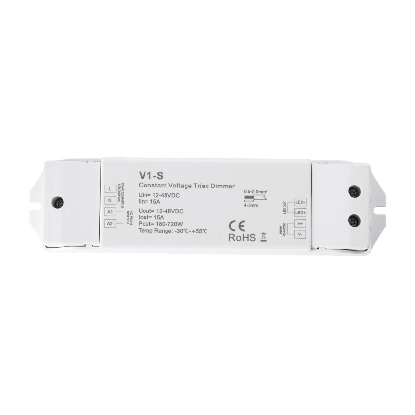 V1-S SKYDANCE AC Triac Dimmer Push Dimming 1 Κανάλι DC 12-48V 1 x 15A 720W - Max 15A 720W - IP20  Μ17.5 x Π4.5 x Υ2.5cm