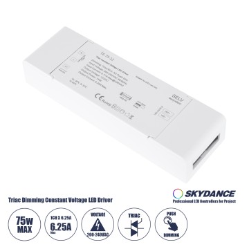 TE-75-12 SKYDANCE AC Triac Dimmer Push Dimming 1 Κανάλι AC 200-240V 1 x 6.25A 75W - Max 6.25A 75W - IP20 Μ18 x Π5.7 x Υ3cm