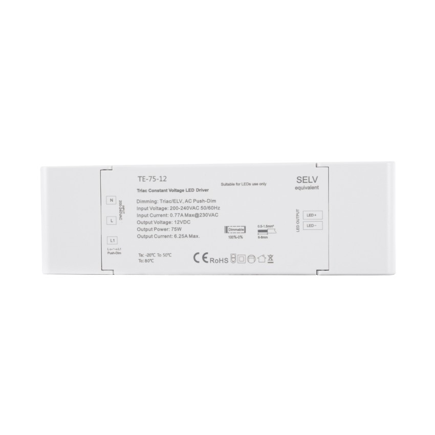 TE-75-12 SKYDANCE AC Triac Dimmer Push Dimming 1 Κανάλι AC 200-240V 1 x 6.25A 75W - Max 6.25A 75W - IP20 Μ18 x Π5.7 x Υ3cm