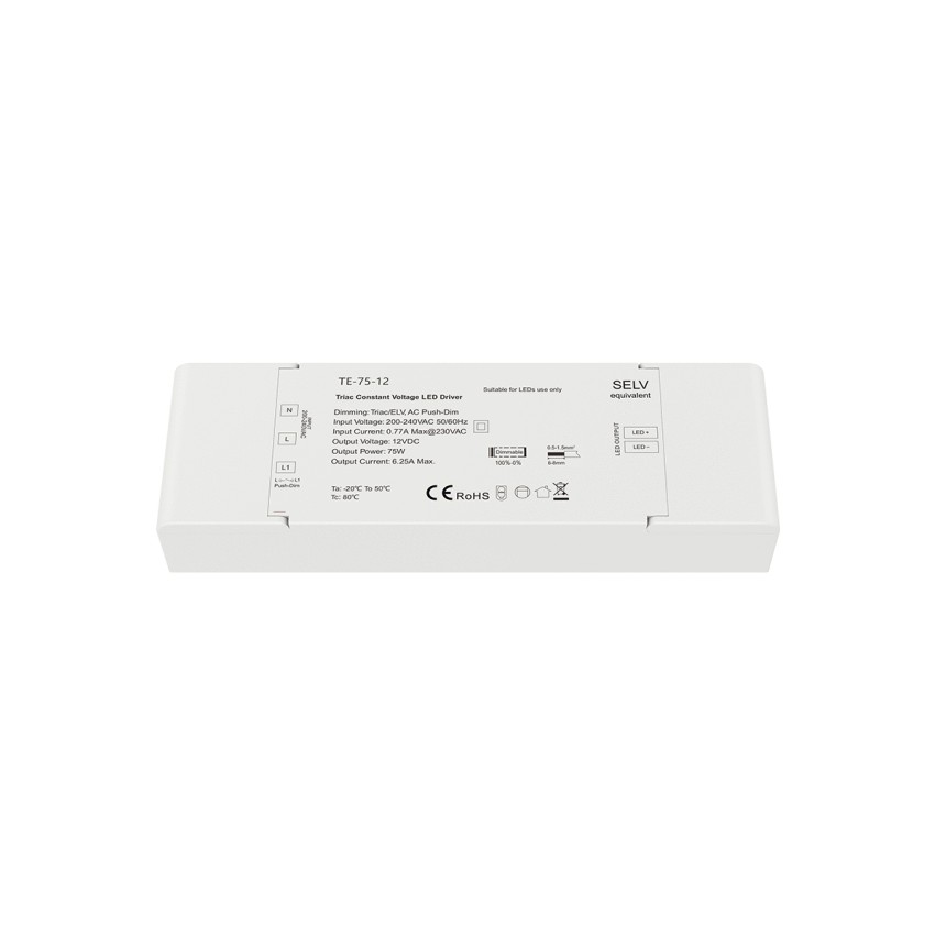 TE-75-12 SKYDANCE AC Triac Dimmer Push Dimming 1 Κανάλι AC 200-240V 1 x 6.25A 75W - Max 6.25A 75W - IP20 Μ18 x Π5.7 x Υ3cm
