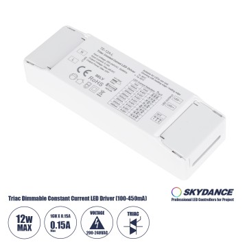 TE-12A-L SKYDANCE AC Triac Dimmable Constant Current LED Driver 1 Κανάλι AC 200-240V 1 x 0.15A 12W - Max 0.15A 12W - IP20  Μ11.1 x Π3.7 x Υ2cm
