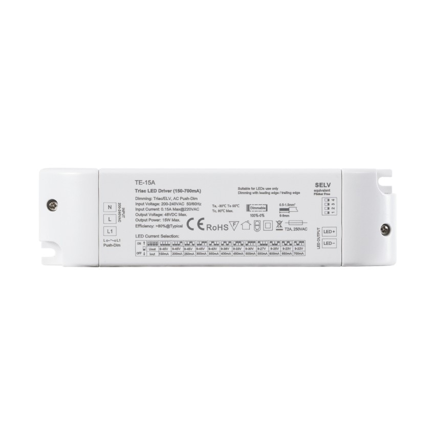 TE-15A SKYDANCE AC Triac Dimmable Constant Current LED Driver Push Dimming 1 Κανάλι AC 200-240V 1 x 0.15A 15W - Max 0.15A 15W - IP20  Μ15.1 x Π4.1 x Υ3cm