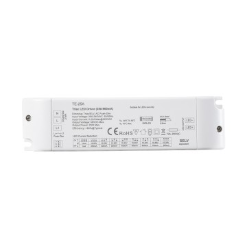 GLOBOSTAR® SKYDANCE-TE-25A  DC Triac & Push Dimmer CC Τροφοδοτικό/Μετασχηματιστής SELV με 1 x 250-900mA 25W Κανάλι AC 220-240V σε DC 10-52V 900mA 25W Max IP20 - Triac & Push Dimming - Μ17.5 x Π4.4 x Υ3cm