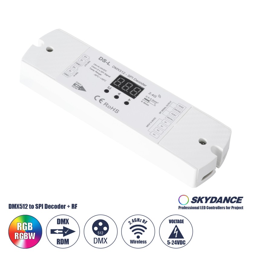 DS-L SKYDANCE DC RF 2.4Ghz DMX512 to SPI Decoder DC 5-24V - IP20  Μ17 x Π5 x Υ2.5cm