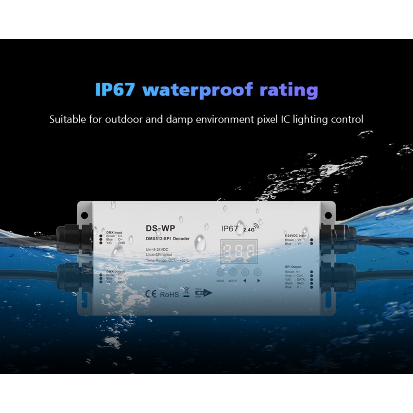 DS-WP SKYDANCE DC RF 2.4Ghz DMX512 to SPI Decoder DC 5-24V - Αδιάβροχο IP65 Μ17 x Π8 x Υ4cm