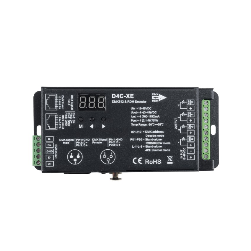 D4C-XE SKYDANCE DC DMX512 Constant Current & RDM Decoder 4 Καναλιών DC 12-48V 4 x 1.75A 315W - Max 7A 315W - IP20 Π16.5 x Π7 x Υ3.7cm