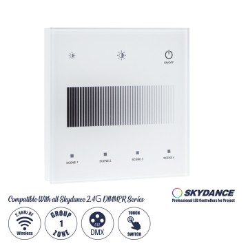 T11-S SKYDANCE Ασύρματο DMX512 Επιτοίχιο Χειριστήριο RF 2.4Ghz 1 Group για όλα τα SKYDANCE DMX512 Controller AC 100-240V Max 0.1A - IP20 Μ8.5 x Μ8.5 x Π8.5 x Υ3.5cm