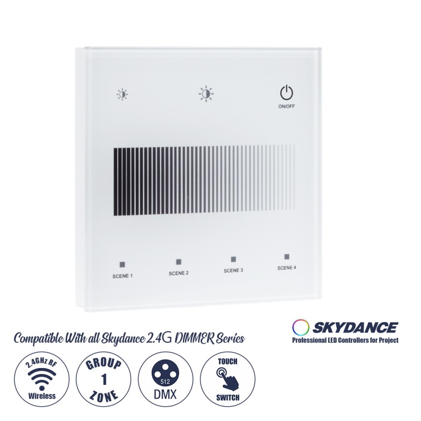 T11-S SKYDANCE Ασύρματο DMX512 Επιτοίχιο Χειριστήριο RF 2.4Ghz 1 Group για όλα τα SKYDANCE DMX512 Controller AC 100-240V Max 0.1A - IP20 Μ8.5 x Μ8.5 x Π8.5 x Υ3.5cm