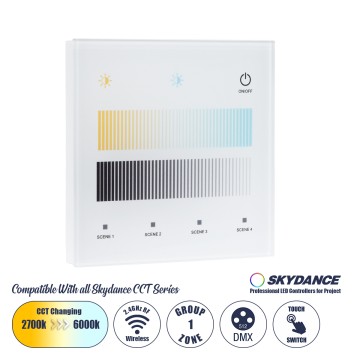 T12-S SKYDANCE Ασύρματο DMX512 Επιτοίχιο Χειριστήριο RF 2.4Ghz 1 Group για όλα τα SKYDANCE DMX512 Controller AC 100-240V Max 0.1A - IP20 Μ8.5 x Μ8.5 x Π8.5 x Υ3.5cm