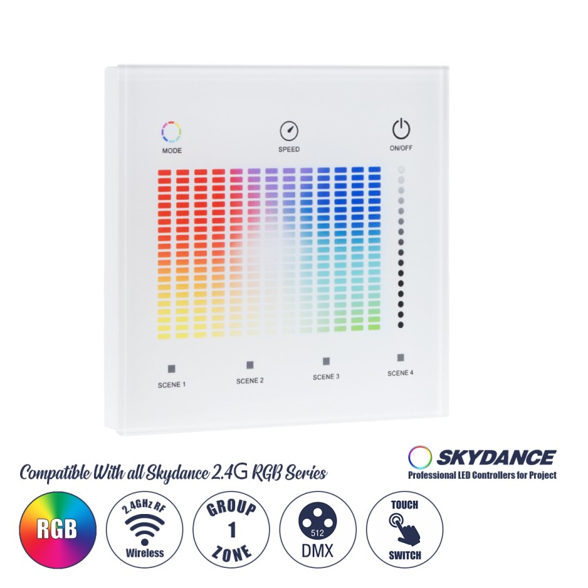 T13-S SKYDANCE Ασύρματο DMX512 Επιτοίχιο Χειριστήριο RF 2.4Ghz 1 Group για όλα τα SKYDANCE DMX512 Controller AC 100-240V Max 0.1A - IP20 Μ8.5 x Μ8.5 x Π8.5 x Υ3.5cm