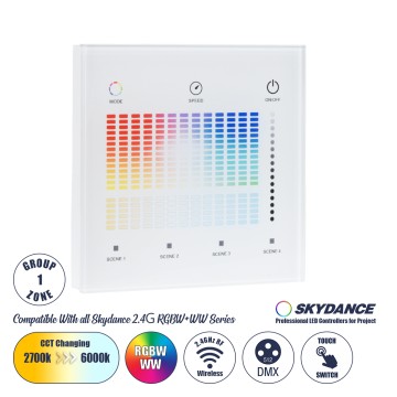 T15-S SKYDANCE Ασύρματο DMX512 Επιτοίχιο Χειριστήριο RF 2.4Ghz 1 Group για όλα τα SKYDANCE DMX512 Controller AC 100-240V Max 0.1A - IP20 Μ8.5 x Μ8.5 x Π8.5 x Υ3.5cm