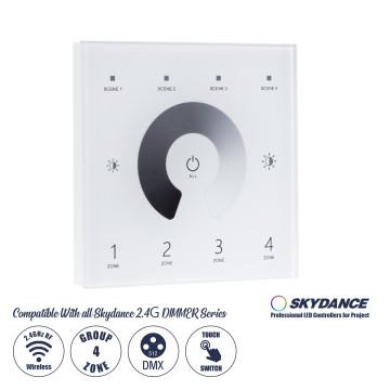 T11 SKYDANCE Ασύρματο DMX512 Επιτοίχιο Χειριστήριο RF 2.4Ghz 4 Group για όλα τα SKYDANCE DMX512 Controller AC 100-240V Max 0.1A - IP20 Μ8.5 x Μ8.5 x Π8.5 x Υ3.5cm