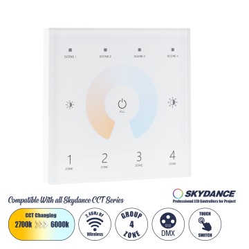 T12 SKYDANCE Ασύρματο DMX512 Επιτοίχιο Χειριστήριο RF 2.4Ghz 4 Group για όλα τα SKYDANCE DMX512 Controller AC 100-240V Max 0.1A - IP20  Μ8.5 x Π8.5 x Υ3.5cm