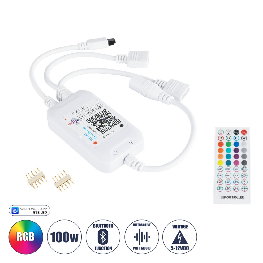 Ασύρματος Bluetooth LED RGB & Music Controller Sound Activated με Χειριστήριο IR & 2 Εξόδους RGB DC 5-24V Max 144W