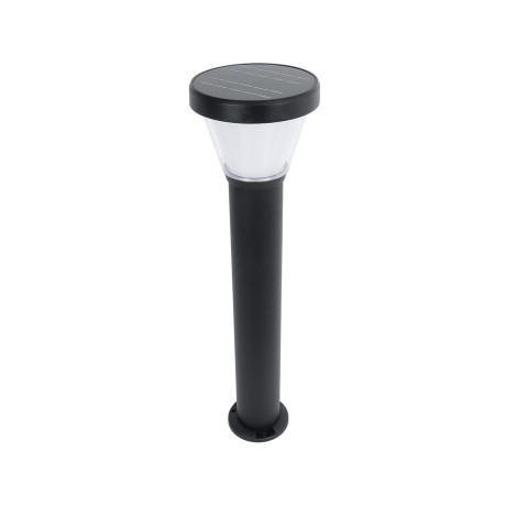 GLOBOSTAR® SOLARDIS  Φωτιστικό Κολωνάκι Κήπου LED 10W 180lm 120° με Ενσωματωμένο Φωτοβολταϊκό Panel 6V 5W & Επαναφορτιζόμενη Μπαταρία Li-ion 3.2V 6000mAh με Αισθητήρα Ημέρας-Νύχτας Αδιάβροχο IP65 Ψυχρό Λευκό 6000K - Μαύρο - Μ24 x Π24 x Υ88cm