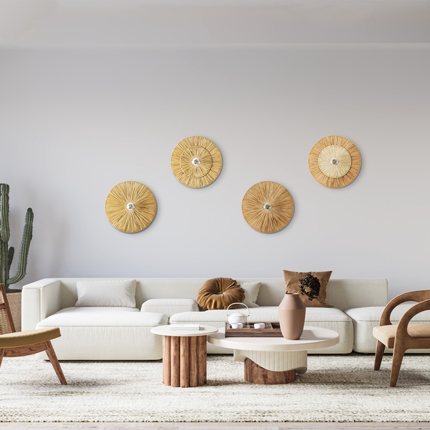 COLOMBO  Boho Επιτοίχιο Φωτιστικό Απλίκα Μονόφωτο 1 x E27 IP20 Μπεζ Ράφια - Μ40 x Π40 x Υ9cm