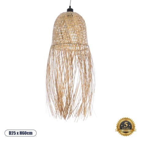 MANILA  Boho Κρεμαστό Φωτιστικό Πλέγμα Μονόφωτο 1 x E27 IP20 Μπεζ Ξύλο - Μ25 x Π25 x Υ60cm