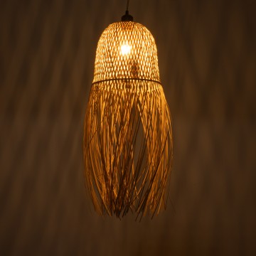MANILA  Boho Κρεμαστό Φωτιστικό Πλέγμα Μονόφωτο 1 x E27 IP20 Μπεζ Ξύλο - Μ25 x Π25 x Υ60cm