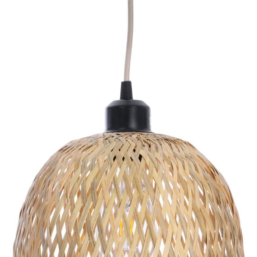 MANILA  Boho Κρεμαστό Φωτιστικό Πλέγμα Μονόφωτο 1 x E27 IP20 Μπεζ Ξύλο - Μ25 x Π25 x Υ60cm