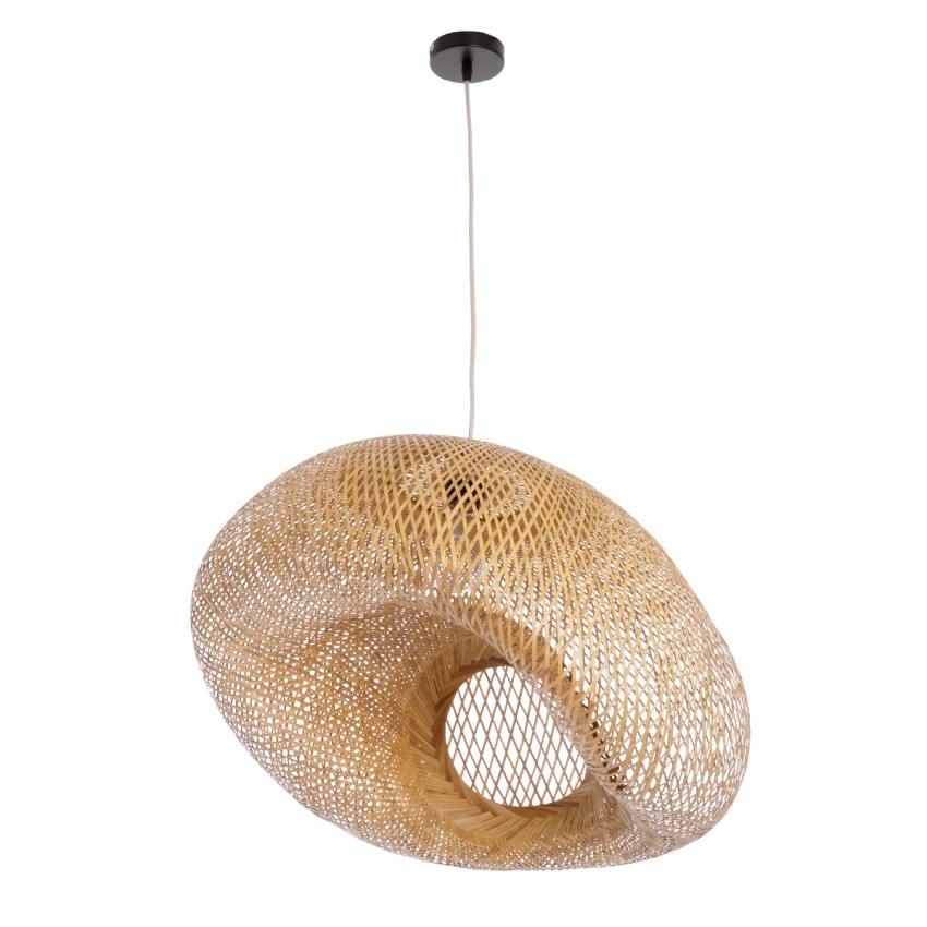 CARIBBEAN  Boho Κρεμαστό Φωτιστικό Ανάρτηση Μονόφωτο 1 x E27 IP20 Μπεζ Ξύλο - Μ60 x Π60 x Υ38cm