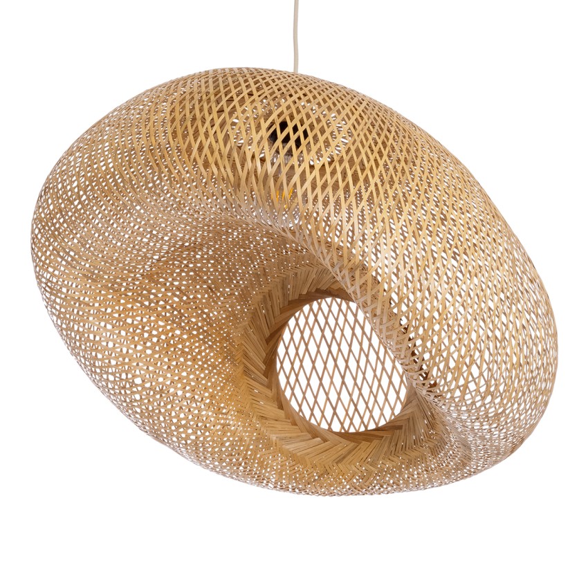 CARIBBEAN  Boho Κρεμαστό Φωτιστικό Ανάρτηση Μονόφωτο 1 x E27 IP20 Μπεζ Ξύλο - Μ60 x Π60 x Υ38cm