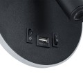 GLOBOSTAR® LADY-R  Μοντέρνο Φωτιστικό Τοίχου - Απλίκα Ξενοδοχείου Reading Light με Φορτιστή USB 3A LED 6W 600lm 36° & 360° AC 220-240V IP20 Φυσικό Λευκό 4500K - Bridgelux COB Chip & TÜV SÜD Driver - Μαύρο Ματ - Μ15 x Π15 x Υ7cm