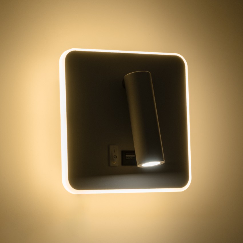 GLOBOSTAR® LADY-S  Μοντέρνο Φωτιστικό Τοίχου - Απλίκα Ξενοδοχείου Reading Light με Φορτιστή USB 3A LED 6W 600lm 36° & 360° AC 220-240V IP20 Φυσικό Λευκό 4500K - Bridgelux COB Chip & TÜV SÜD Driver - Λευκό Ματ - Μ15 x Π15 x Υ7cm