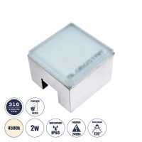 CYBOLITHOS  Χωνευτό Φωτιστικό Σποτ Δαπέδου LED 2W 265lm 120° DC 24V Αδιάβροχο IP68 IK06 Μ10 x Π10 x Υ8cm 4500K Dimmable - Tempered Γαλακτερό Γυαλί & Ανοξείδωτο Ατσάλι - Bridgelux Chip