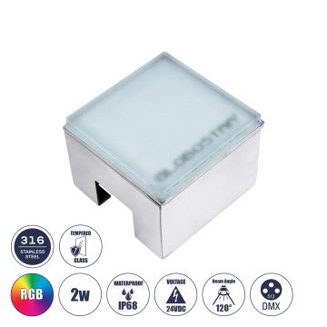 CYBOLITHOS  Χωνευτό Φωτιστικό Σποτ Δαπέδου LED 2W 200lm 120° DC 24V Αδιάβροχο IP68 IK06 Μ10 x Π10 x Υ8cm RGB Dimmable - Tempered Γαλακτερό Γυαλί & Ανοξείδωτο Ατσάλι - Bridgelux Chip