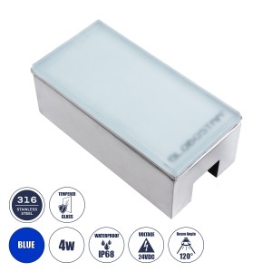 CYBOLITHOS  Χωνευτό Φωτιστικό Σποτ Δαπέδου LED 4W 400lm 120° DC 24V Αδιάβροχο IP68 IK06 Μ20 x Π10 x Υ8cm Μπλε Dimmable - Tempered Γαλακτερό Γυαλί & Ανοξείδωτο Ατσάλι - Bridgelux Chip