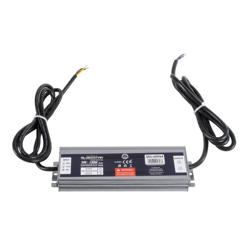 GLOBOSTAR® LUMISPLASH  Τροφοδοτικό/Μετασχηματιστής Class II SELV 150W 6.25A DC 24V Αδιάβροχο IP68 - AC 220-240V σε DC 24V - Μ20 x Π5.5 x Υ2.5cm