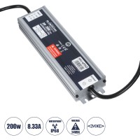 GLOBOSTAR® LUMISPLASH  Τροφοδοτικό/Μετασχηματιστής Class II SELV 200W 8.33A DC 24V Αδιάβροχο IP68 - AC 220-240V σε DC 24V - Μ21.5 x Π5.5 x Υ2.5cm