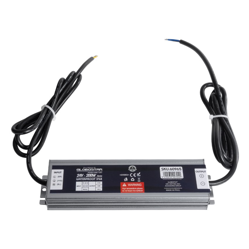 GLOBOSTAR® LUMISPLASH  Τροφοδοτικό/Μετασχηματιστής Class II SELV 200W 8.33A DC 24V Αδιάβροχο IP68 - AC 220-240V σε DC 24V - Μ21.5 x Π5.5 x Υ2.5cm